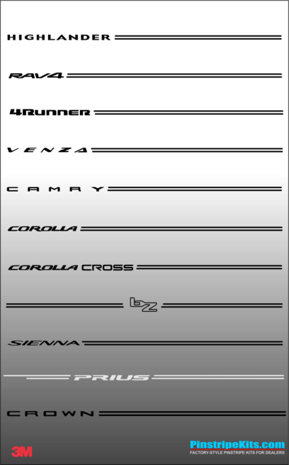 Toyota,auto,car,vehicle,vinyl,sticker,stickers,pinstripe,pinstripes,stripes,small,logo,logos,small,decal,decals,emblem,emblems,graphic,graphicsToyota Camry Corolla Rav4 Tundra Tacoma 4Runnner Highland