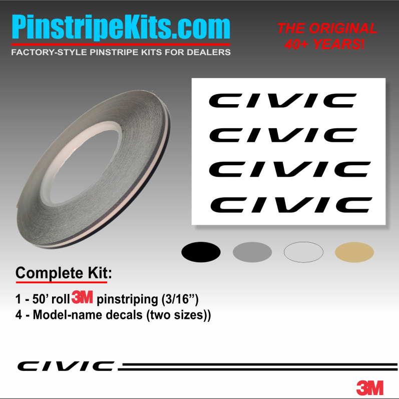 Honda Civic Name & Logo emblem decal pinstripe kit