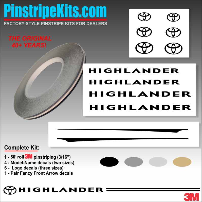 Toyota Highlander Name & Logo vinyl logo emblem decal pinstripe kit Toyota Highlander Name & Logo vinyl logo emblem decal pinstripe kit