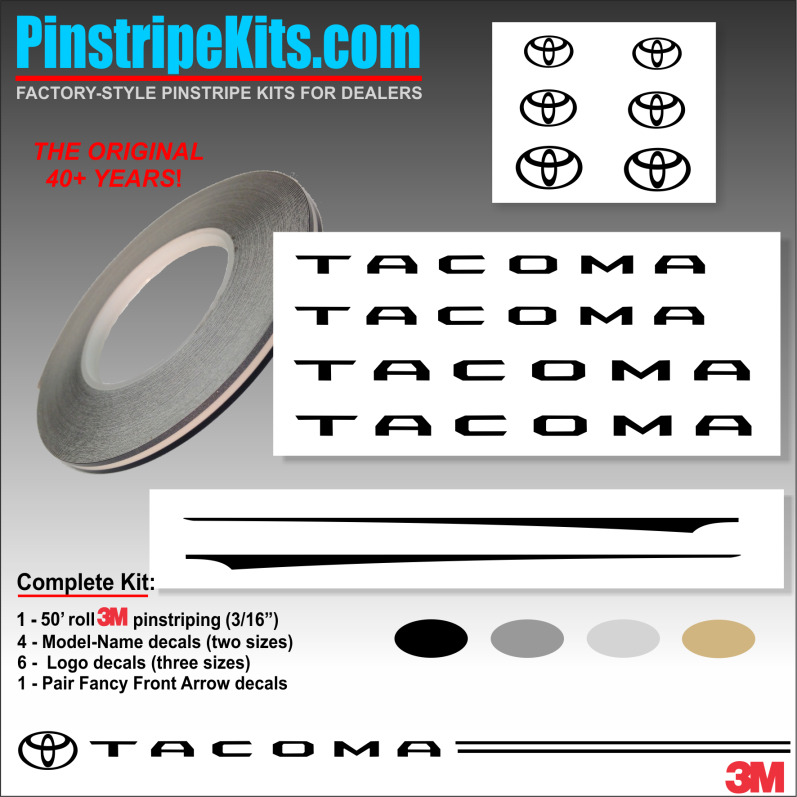 Toyota Tacoma Name & Logo vinyl emblem decal pinstripe kit Toyota Tacoma Name & Logo vinyl emblem decal pinstripe kit